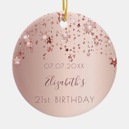 誕生日バラ金ゴールドピンクの星からの友人 セラミックオーナメント (正面)