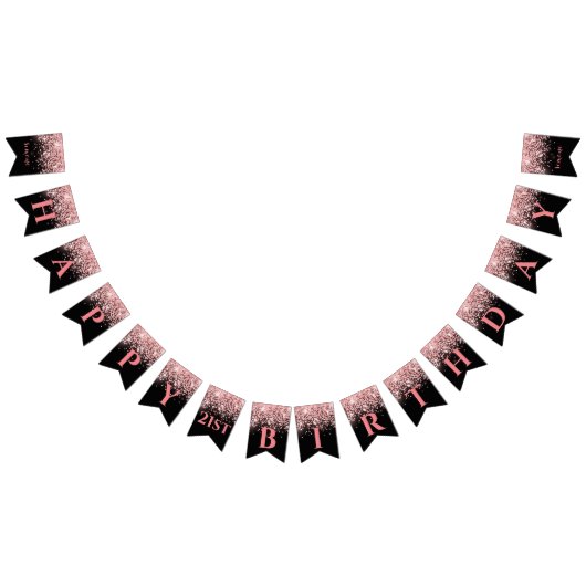 誕生日バラ金ゴールドピンクグリッターグラム21 バンティングフラッグ (全)