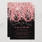 誕生日バラ金ゴールドピンクグリッターグラム60歳 招待状 (正面/裏面)
