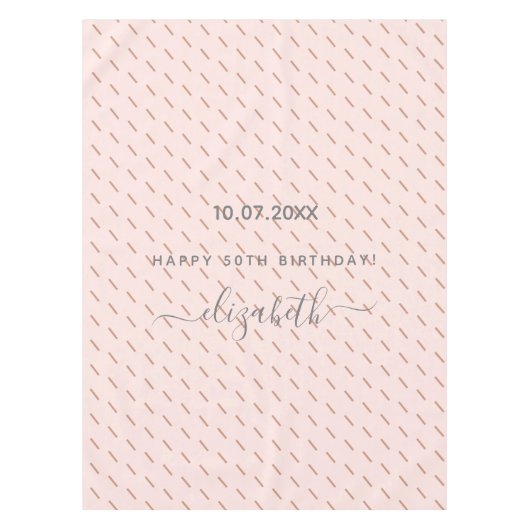 誕生日バラ金ゴールドピンクグリッターパターンモノグラム テーブルクロス (正面)