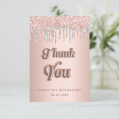 誕生日バラ金ゴールドピンクグリッター銀 サンキューカード (スタンド正面)