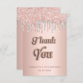 誕生日バラ金ゴールドピンクグリッター銀 サンキューカード (正面/裏面)