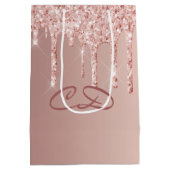 誕生日バラ金ゴールドピンクドリップモノグラムイニシャル ミディアムペーパーバッグ (裏面)