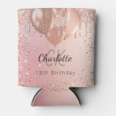 誕生日バラ金ゴールドピンクバルーズモノグラム名 缶クーラー (正面)