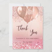 誕生日バラ金ゴールドピンクバルーンサンキューカード 招待状 (正面)