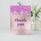 誕生日バラ金ゴールドピンクパープルグリッター贅沢 サンキューカード (スタンド正面)