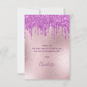 誕生日バラ金ゴールドピンクパープルグリッター贅沢 サンキューカード (裏面)