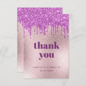 誕生日バラ金ゴールドピンクパープルグリッター贅沢 サンキューカード (正面/裏面)