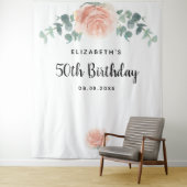 誕生日バラ金ゴールドピンクフローラユーカリ白 タペストリー (インサイチュ)