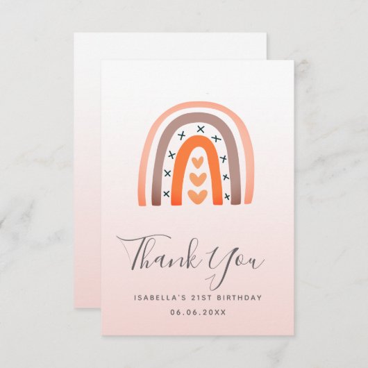 誕生日バラ金ゴールドピンクレインボーグレーオレンジ サンキューカード (正面/裏面)