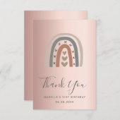 誕生日バラ金ゴールドピンクレインボーグレー サンキューカード (正面/裏面)