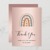 誕生日バラ金ゴールドピンクレインボー感謝していグレイ ポストカード (正面/裏面)