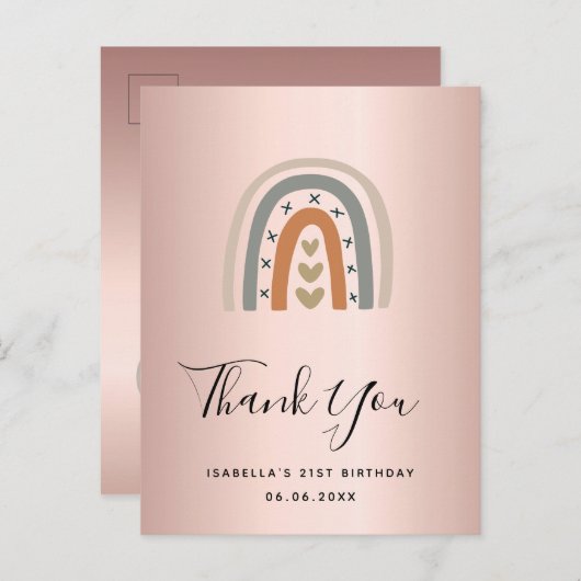誕生日バラ金ゴールドピンクレインボー感謝していグレイ ポストカード (正面/裏面)