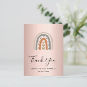 誕生日バラ金ゴールドピンクレインボー感謝していグレイ ポストカード (スタンド正面)