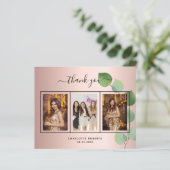 誕生日バラ金ゴールドピンク写真サンキューカード (スタンド正面)