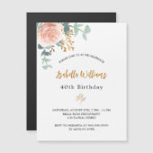 誕生日バラ金ゴールドフローラユーカリ マグネット招待状 (正面/裏面)