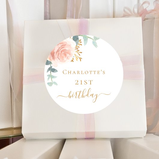 誕生日バラ金ゴールドフローラユーカリ ラウンドシール