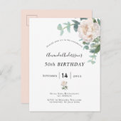 誕生日バラ金ゴールドフローラ白緑エレガント ポストカード (正面/裏面)