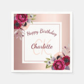 誕生日バラ金ゴールドブルゴーニュフローラモノグラムナプキン スタンダードカクテルナプキン (正面)