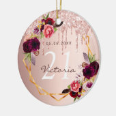 誕生日バラ金ゴールドブルゴーニュ花ドリップ セラミックオーナメント (左)