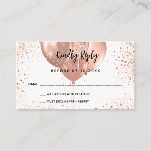 誕生日バラ金ゴールドホワイトバルーンパーティーRSVP エンクロージャーカード (正面)