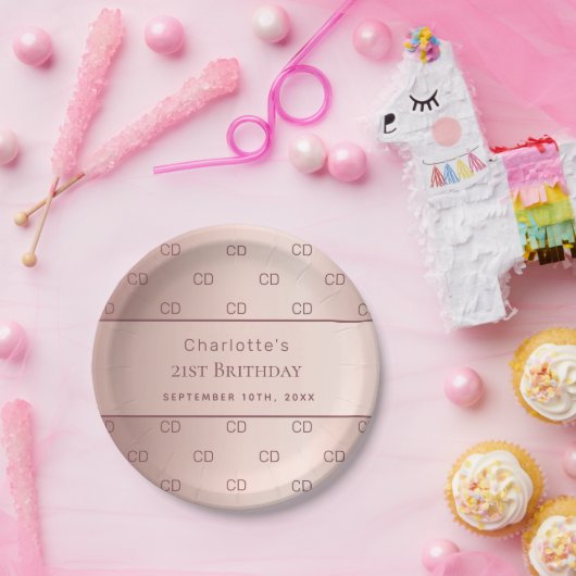 誕生日バラ金ゴールドモノグラムイニシャル名 ペーパープレート (パーティー)