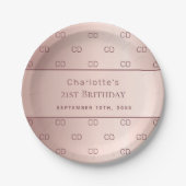 誕生日バラ金ゴールドモノグラムイニシャル名 ペーパープレート (正面)