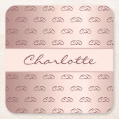 誕生日バラ金ゴールドモノグラムパターンイニシャル名 スクエアペーパーコースター (正面)