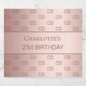 誕生日バラ金ゴールドモノグラムパターンイニシャル スパークリングワインラベル (シングルラベル)