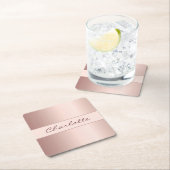 誕生日バラ金ゴールドモノグラム名 スクエアペーパーコースター (インサイチュ)