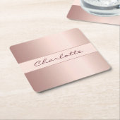 誕生日バラ金ゴールドモノグラム名 スクエアペーパーコースター (アングル)