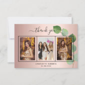 誕生日バラ金ゴールドユーカリ写真サンキューカード サンキューカード (正面)