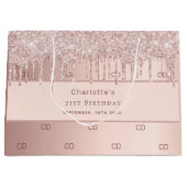 誕生日バラ金ゴールド乾燥モノグラムパターン ラージペーパーバッグ (正面)