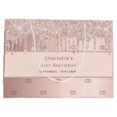 誕生日バラ金ゴールド乾燥モノグラムパターン ラージペーパーバッグ (裏面)