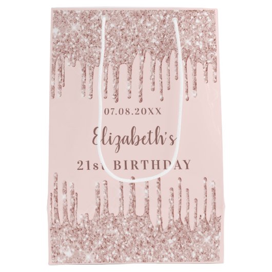 誕生日バラ金ゴールド乾燥 ミディアムペーパーバッグ (裏面)