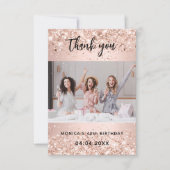 誕生日バラ金ゴールド写真グリッター サンキューカード (正面)