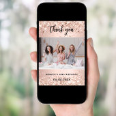 誕生日バラ金ゴールド写真サンキューカード 招待状