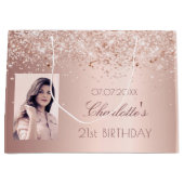 誕生日バラ金ゴールド写真 ラージペーパーバッグ (正面)