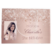 誕生日バラ金ゴールド写真 ラージペーパーバッグ (裏面)