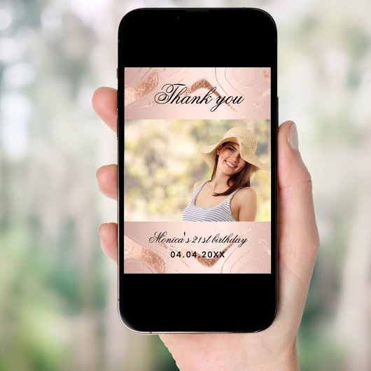 誕生日バラ金ゴールド大理石写真サンキューカード 招待状