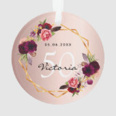 誕生日バラ金ゴールド幾何学的ブルゴーニュ花模様シック オーナメント (裏面)