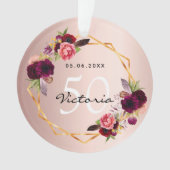 誕生日バラ金ゴールド幾何学的ブルゴーニュ花模様シック オーナメント (正面)