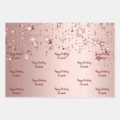 誕生日バラ金ゴールド星ピンクのスパークルモノグラム ラッピングペーパーシート (正面)