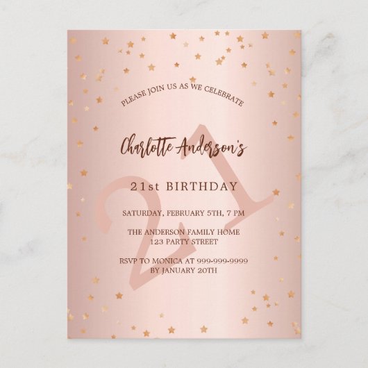 誕生日バラ金ゴールド星年齢エレガント インビテーションポストカード (正面)