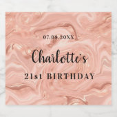 誕生日バラ金ゴールド桃酸モノグラム スパークリングワインラベル (シングルラベル)