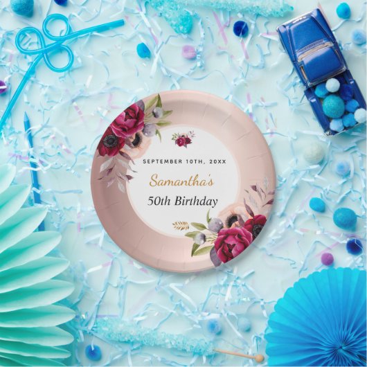 誕生日バラ金ゴールド燃焼フローラ エレガント ペーパープレート (パーティー)