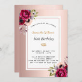 誕生日バラ金ゴールド燃焼フローラ 招待状 (正面/裏面)