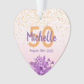 誕生日バラ金ゴールド紙吹雪紫色の花 オーナメント (正面)