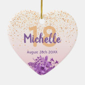 誕生日バラ金ゴールド紫花模様名 セラミックオーナメント (裏面)