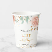 誕生日バラ金ゴールド花模様ユーカリグリッター名 紙コップ (裏面)